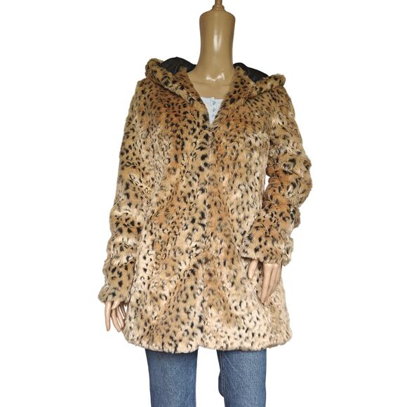 Forever 21 Faux Fur Leopard Print Hooded Coat – NWT, Women’s Small - Picture 1 of 4